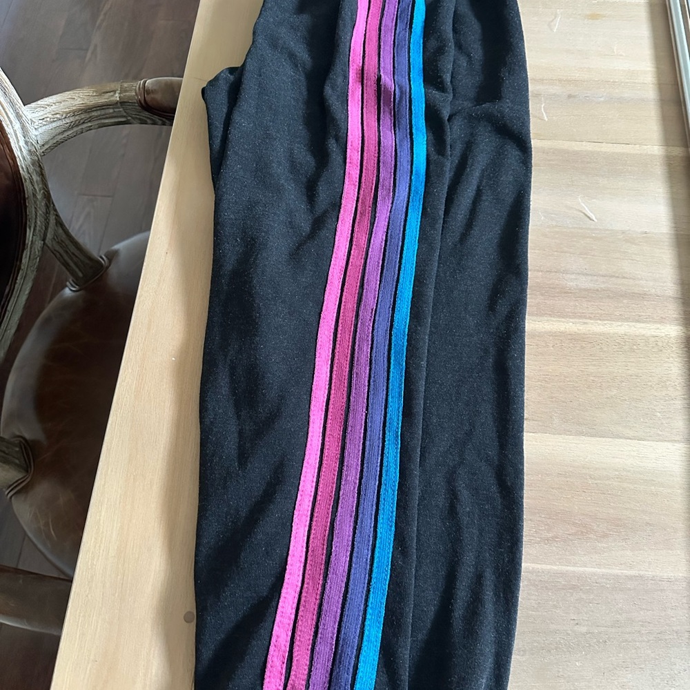 Aviator Nation Black and Pink Track Pants with Retro Stripes